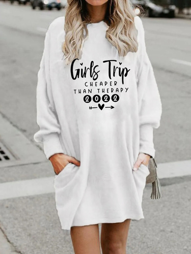 Funny Girl Trip Text Letters Crew Neck Casual Dress - Modetalente - Modalova