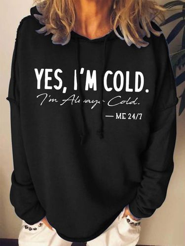 Women I'm Cold Letters Hoodie Loose Casual Sweatshirt - Modetalente - Modalova