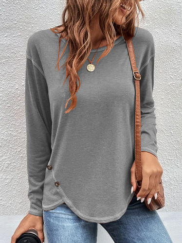 Plain Long Sleeve Casual T-Shirt - Just Fashion Now - Modalova