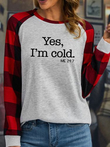 Women's Yes I'm Cold Me 24:7 Funny Text Letters Crew Neck Loose T-Shirt - Just Fashion Now - Modalova