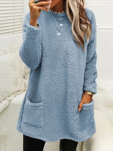 Plush Crew Neck Casual Thermal Dress - Modetalente - Modalova