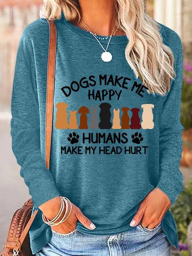 Dogs Make Me Happy Humans Make My Head Hurt Women's Long Sleeve T-Shirt - Just Fashion Now - Modalova