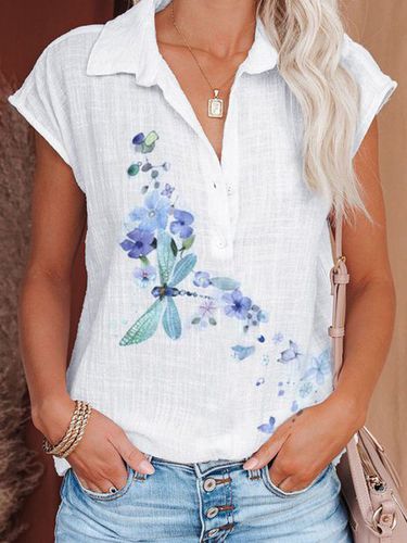 Dragonfly Shirt Collar Sleeve Short sleeve Top - Just Fashion Now - Modalova