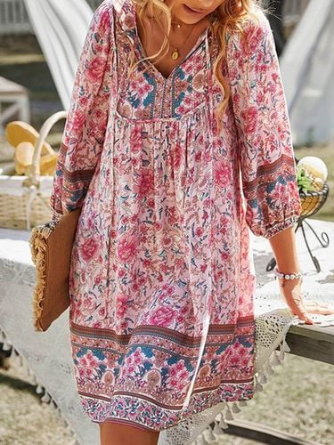 V Neck Casual Floral Loose Dress - Modetalente - Modalova