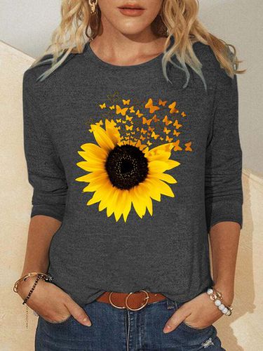 Butterfly Sunflower Women's Long Sleeve Shirt - Modetalente - Modalova