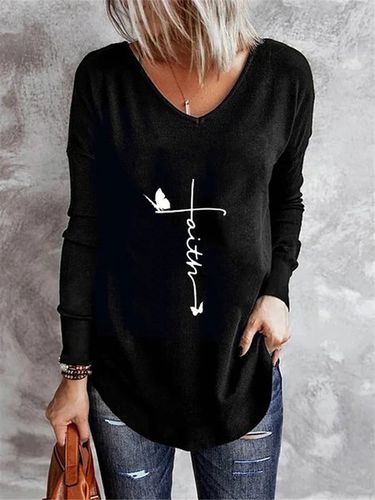 Letter Casual Long Sleeve T-shirt - Just Fashion Now - Modalova