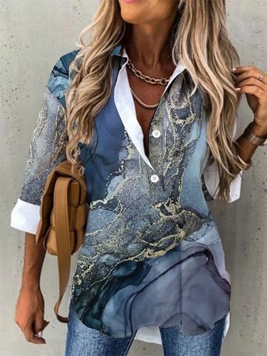 Buttoned Lapel Casual Long Sleeve Blouse - Just Fashion Now UK - Modalova