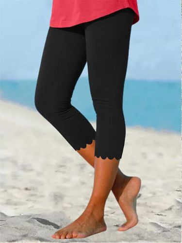 Beach daily basic plain color patterned elastic waist high elastic burnt flower Pants - Just Fashion Now - Modalova
