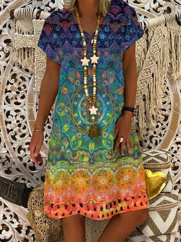 Tribal Short Sleeve Vintage Weaving Dress - Modetalente - Modalova