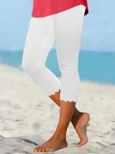 Beach daily basic plain color patterned elastic waist high elastic burnt flower Pants - Just Fashion Now - Modalova