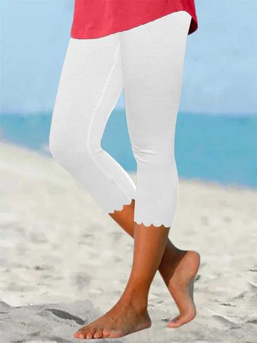 Beach daily basic plain color patterned elastic waist high elastic burnt flower Pants - Just Fashion Now - Modalova