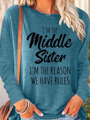 Womens Sister Gift Middle Sister Funny Casual Crew Neck Letters Top - Just Fashion Now - Modalova