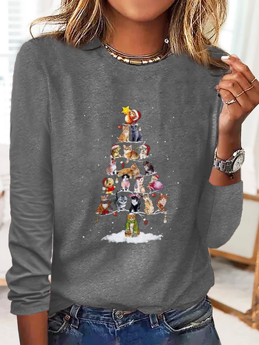 Christmas Tree Printed Casual T-Shirt - Just Fashion Now - Modalova