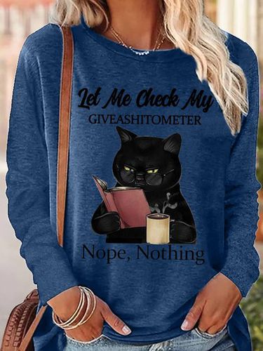 Womens Funny Black Cat With Coffee Let Me Check My Giveashitometer Nope Nothing Letter Top - Modetalente - Modalova