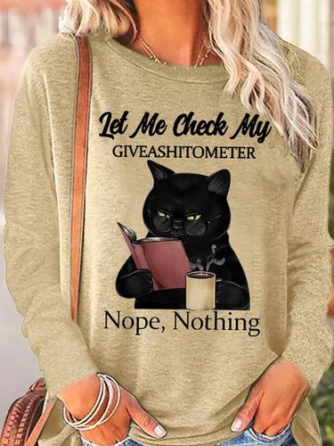 Womens Funny Black Cat With Coffee Let Me Check My Giveashitometer Nope Nothing Letter Top - Modetalente - Modalova