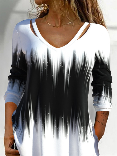Color Block Long sleeve Casual T-Shirt Tunic - Modetalente - Modalova
