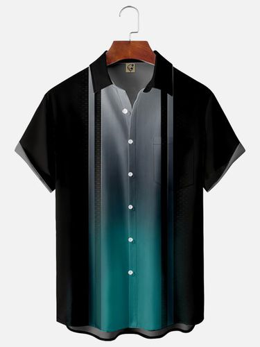 Gradient Color Chest Pocket Short Sleeve Bowling Shirt - Modetalente - Modalova