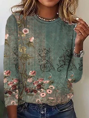 Casual Crew Neck Floral T-Shirt - Just Fashion Now - Modalova