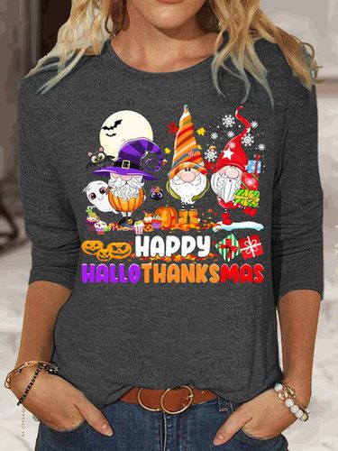 Womens Funny Hallothanksmas Gnome Holiday Top - Modetalente - Modalova