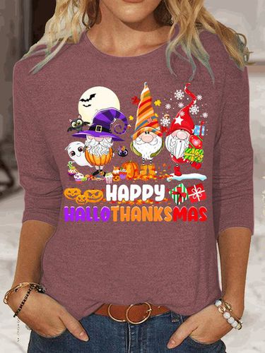 Womens Funny Hallothanksmas Gnome Holiday Top - Modetalente - Modalova