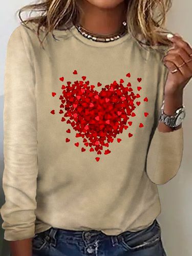 Women's Heart Simple Cotton-Blend Long Sleeve Top - Just Fashion Now - Modalova