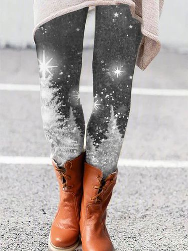 Tight Casual Christmas Snowflake Printed Legging - Modetalente - Modalova