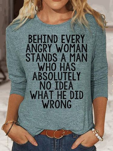 Womens Funny Behind Every Angry Woman Crew Neck Casual Top - Just Fashion Now - Modalova