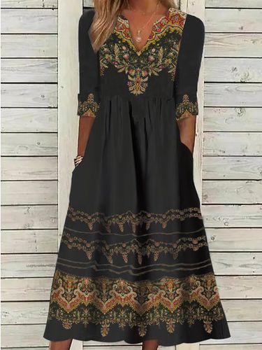 V Neck Ethnic Jersey Casual Dress - Modetalente - Modalova