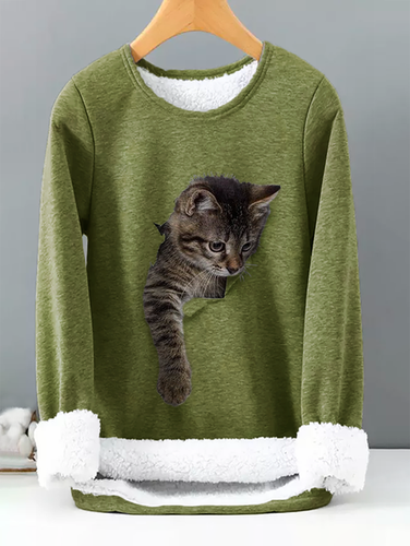 Casual Cotton-Blend Cat T-Shirt - Modetalente - Modalova