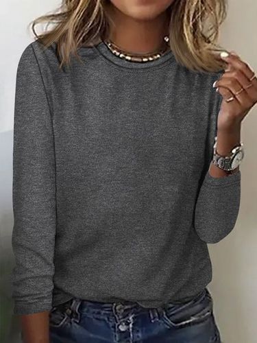 Women's Cotton-Blend Regular Fit Plain Simple Long Sleeve Top - Just Fashion Now - Modalova