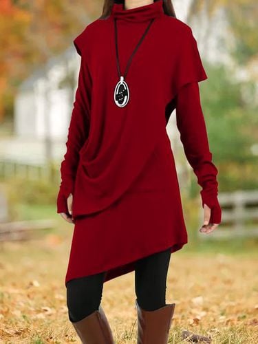 Long Sleeve Turtleneck Asymmetric Tunic Dress - Just Fashion Now - Modalova