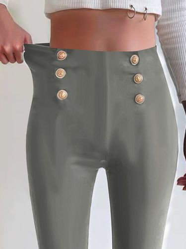 Casual Patchwork Button Tight Plain Leggings - Just Fashion Now - Modalova
