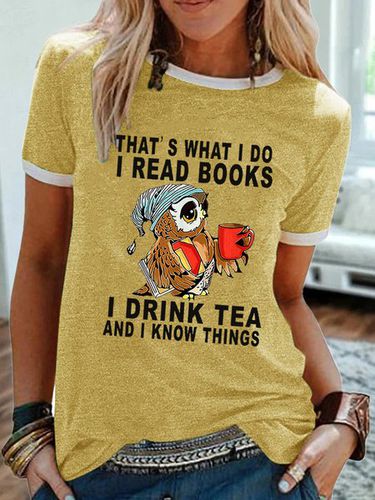 Women Owl That's What I Do I Read Books I Drink Tea And I Know Things Cotton-Blend Crew Neck T-Shirt - Modetalente - Modalova