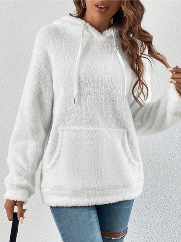 Casual Long sleeve Hoodie Fluff/Granular Fleece Fabric Plain Sweatshirt - Modetalente - Modalova
