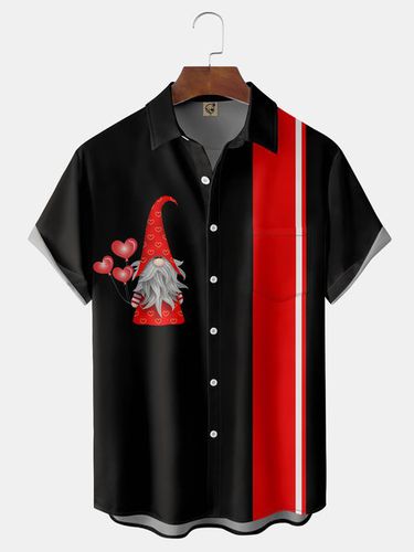 St Valentine's Day Gnome Heart Chest Pocket Short Sleeve Bowling Shirt - Modetalente - Modalova