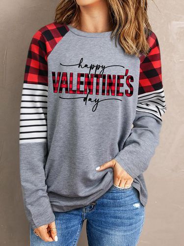 Gray Happy Valentine Day Graphic Buffalo Plaid & Stripe Top - Just Fashion Now - Modalova