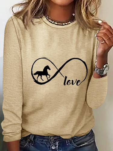 Women's Love Horse Simple Regular Fit Long Sleeve Top - Just Fashion Now - Modalova