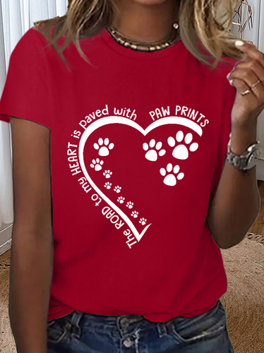 Women's Dog Lovers The Road To My Heart Is Paved With Paw Prints Loose Cotton T-Shirt - Modetalente - Modalova