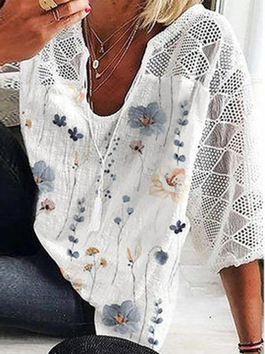 Floral Linen Linen Loose Shirt - Just Fashion Now - Modalova