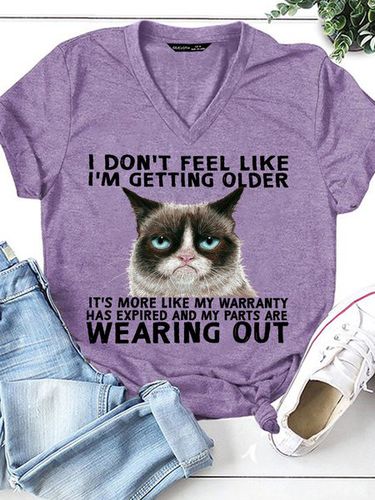 Women's Funny Qoute Grumpy Cat Crew Neck Loose Casual T-Shirt - Modetalente - Modalova