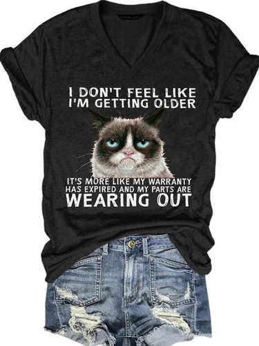 Women's Funny Qoute Grumpy Cat Crew Neck Loose Casual T-Shirt - Modetalente - Modalova
