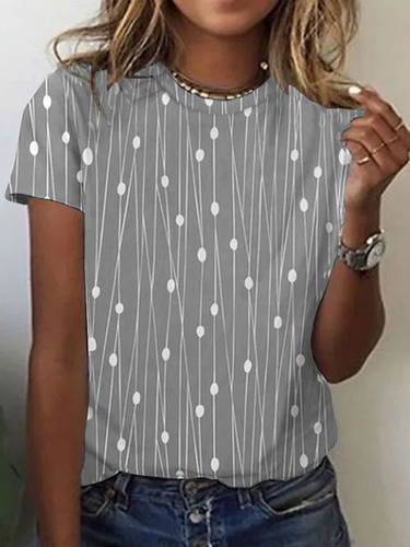 Geometric Crew Neck Casual Short Sleeve T-Shirt - Just Fashion Now - Modalova