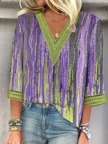 V Neck Ombre Casual Lace Shirt - Just Fashion Now - Modalova