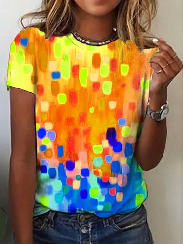Crew Neck Casual Ombre Loose Rainbow Dot Short Sleeve T-Shirt - Just Fashion Now - Modalova
