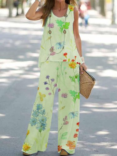 Jersey Casual Loose Floral Two-Piece Set - Just Fashion Now - Modalova