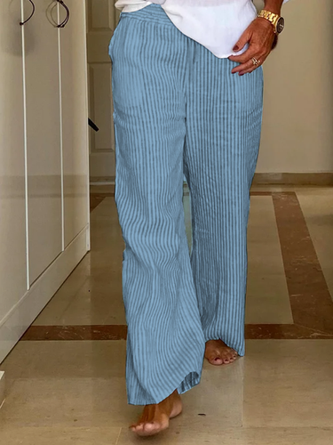 Linen Striped Loose Cotton And Linen Pants - Just Fashion Now UK - Modalova