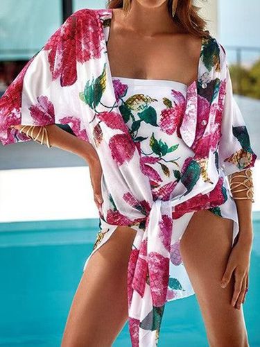 Vacation Printing Floral Strapless One Piece With Cover Up - Just Fashion Now - Modalova
