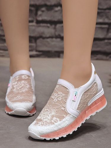 Breathable Floral Lace Wedge Heel Casual Slip On Shoes - Just Fashion Now UK - Modalova