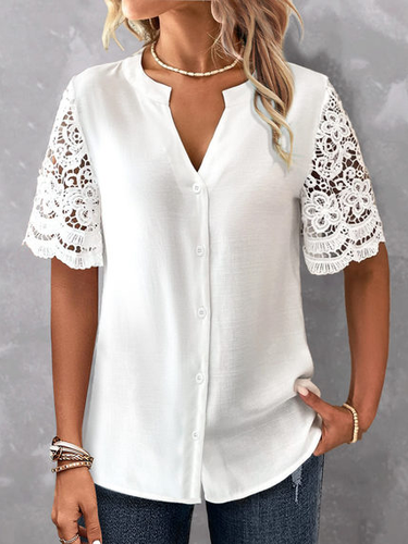 Loose Lace Simple Plain Blouse - Just Fashion Now UK - Modalova