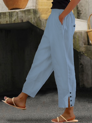 Loose Buttoned Cotton And Linen Linen Pants - Just Fashion Now UK - Modalova